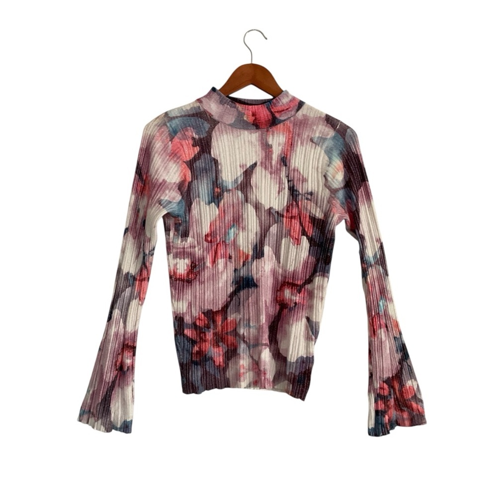 Pilcro Velvet Floral Mock Neck Top Sz M Plisse Flared Sleeve Boho Chic Whimigoth